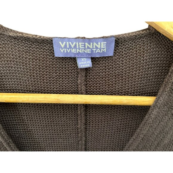 Vintage Vivienne Tam Womens V-Neck Brown Knit Baby Doll Style Linen Dress XS Y2K - Picture 3 of 6